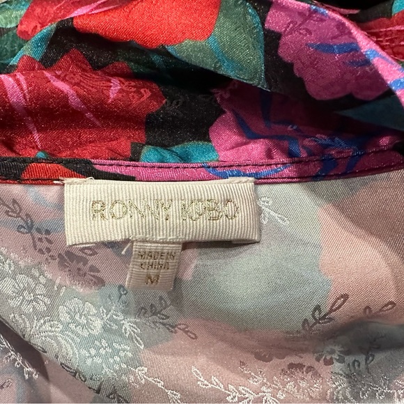 Ronny Kobo Eden Floral Satin Tie Neck Blouse Medium M - Picture 8 of 9